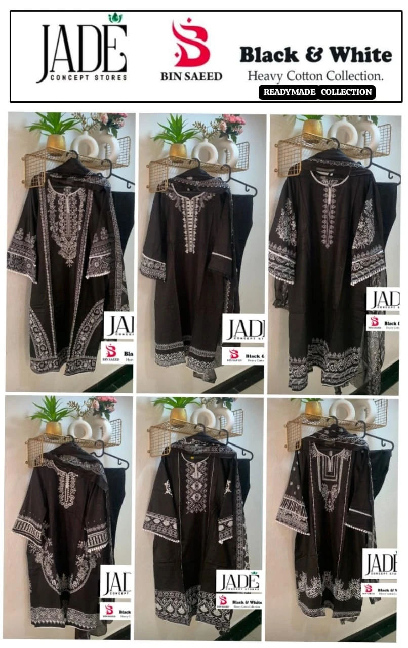 Jade Bin Saeed Black N White Heavy Cotton Luxury Collection Pure Cotton Lawn Wholesale Pakistani Readymade Salwar Suit Catalog — Wholesale Salwar Suits, MPA wholesale from Surat — view 7